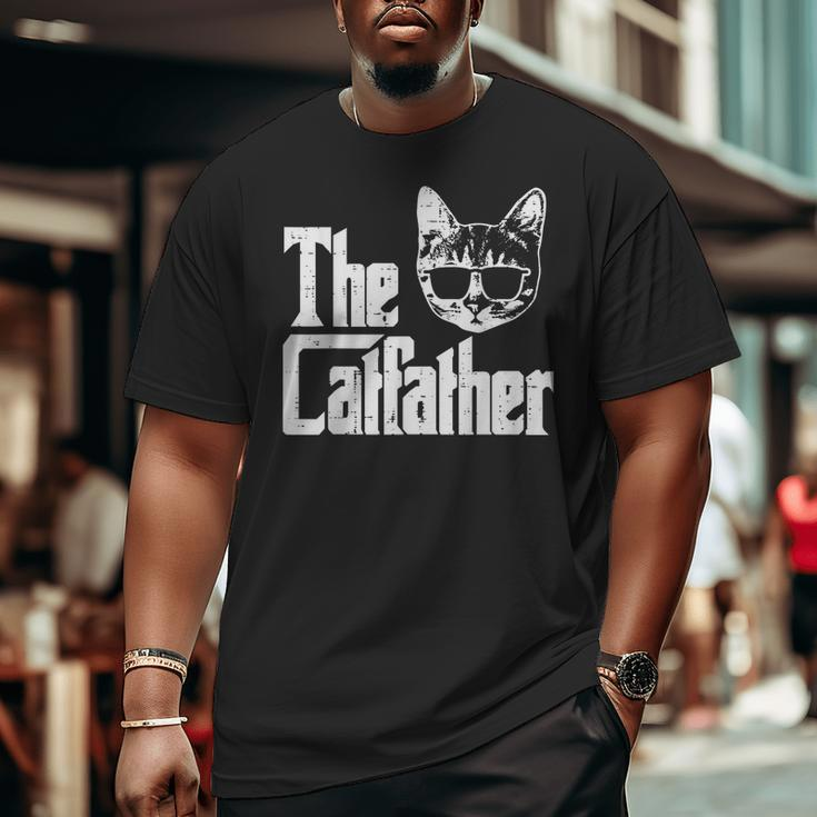 The Catfather Cat Dad Fathers Day Movie Pun Papa Men Big and Tall Men T-shirt