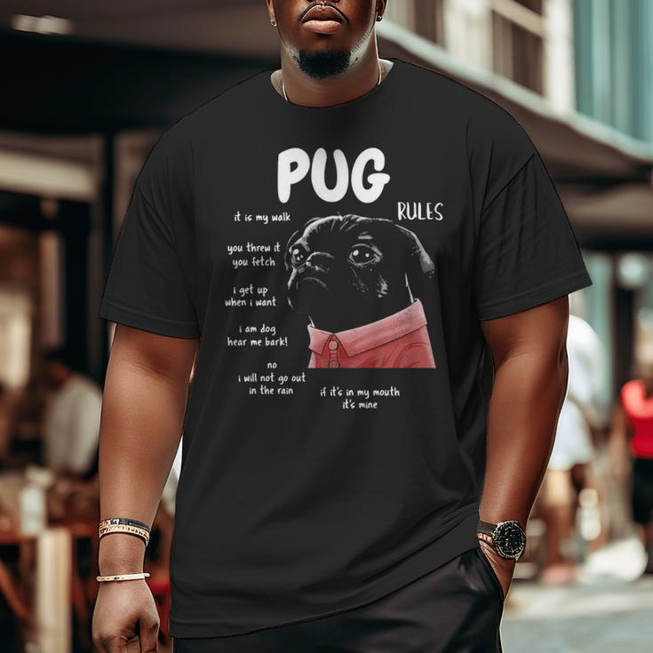 Cute Kawaii Black Pug Dog Rules Big and Tall Men T-shirt
