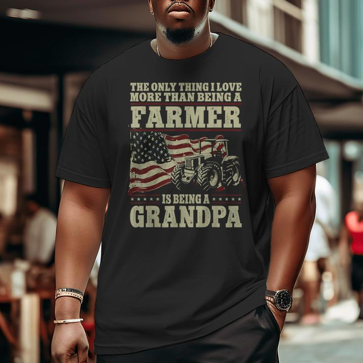 Farming Farmer Grandpa Vintage Tractor American Flag The Big and Tall Men T-shirt