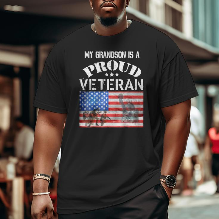 My Grandson Is A Proud Veteran American Flag Soldiers Tee Big and Tall Men T-shirt