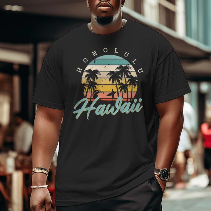 Honolulu Hawaii Surfing Oahu Island Aloha Sunset Palm Trees Big and Tall Men T-shirt