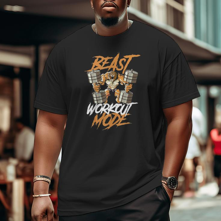 Lion Beast Workout Mode Lifting Weights Muscle Fitness Gym Big and Tall Men T-shirt