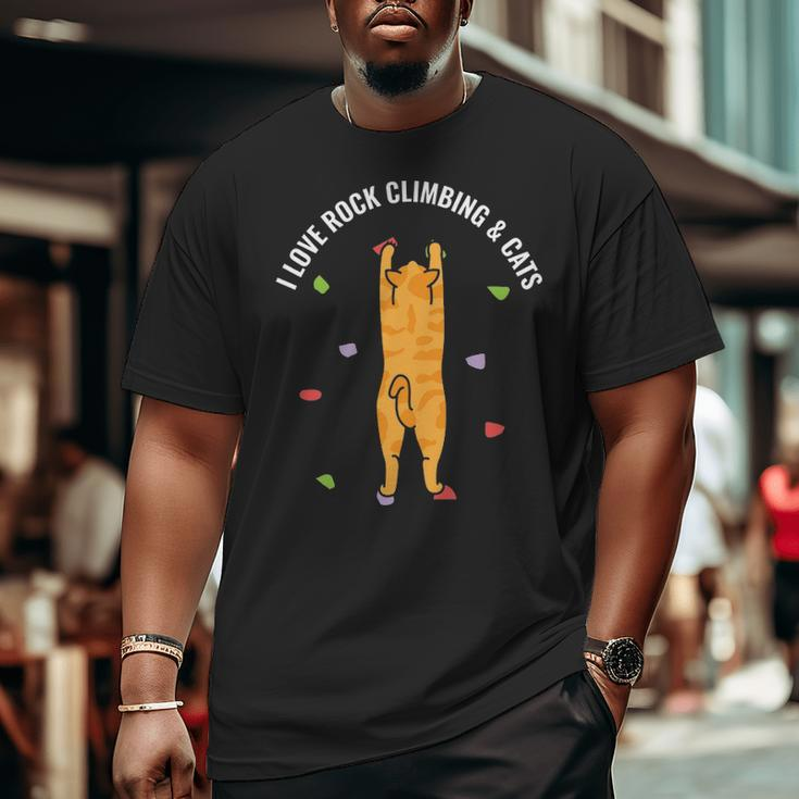 I Love Rock Climbing & Cats Cute Orange Kitty Feline Big and Tall Men T-shirt