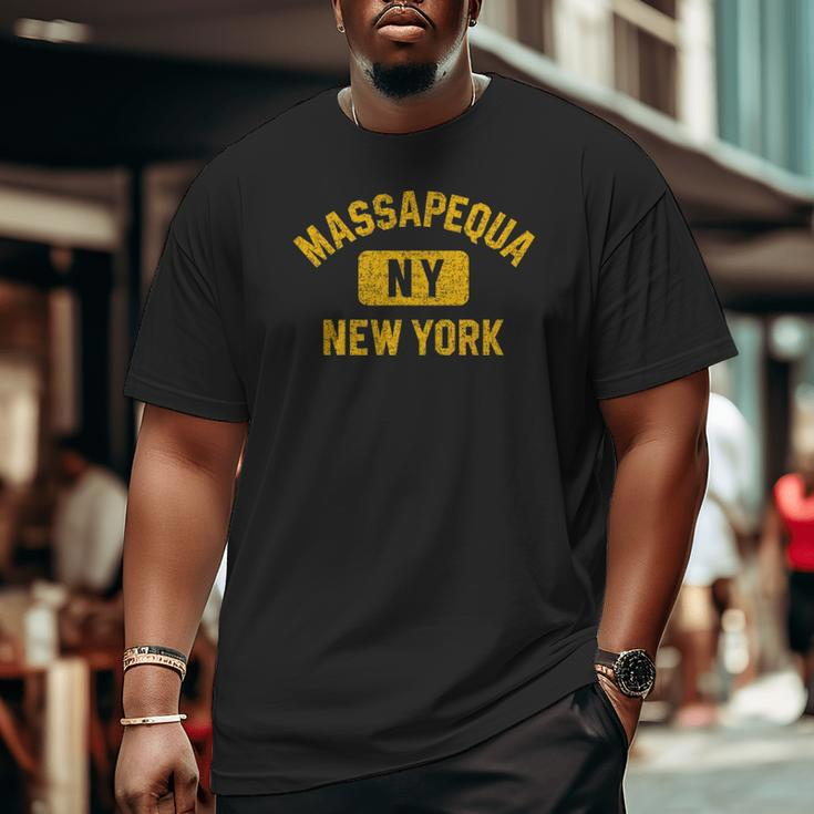 Massapequa Ny New York Gym Style Distressed Amber Print Big and Tall Men T-shirt