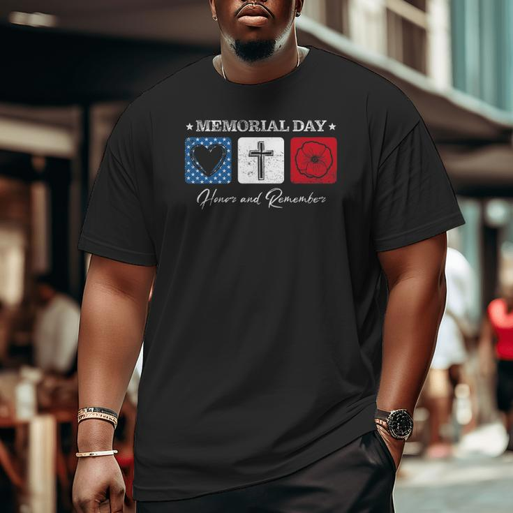 Memorial Day 2022 Veterans Day Usa Flag Red Poppy Honor Big and Tall Men T-shirt