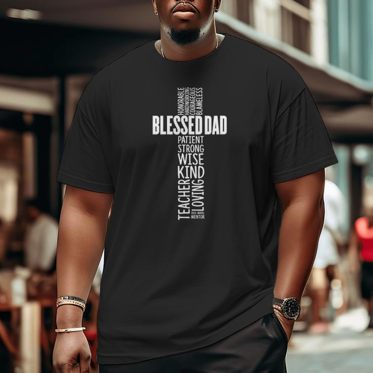 Mens Christian Blessed Dad Cross Father's Day Big and Tall Men T-shirt