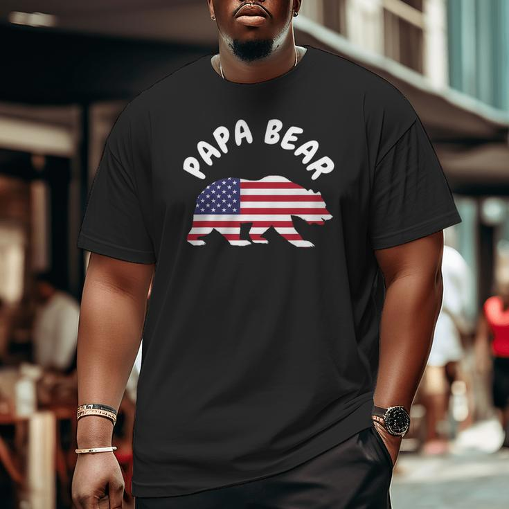 Mens Papa Bear Father's Day Usa American Flag 4Th Of July Big and Tall Men T-shirt