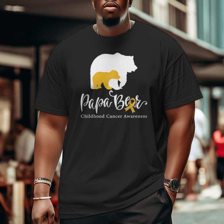 Mens Papa Bear Gold Ribbon Childhood Cancer Awareness Big and Tall Men T-shirt