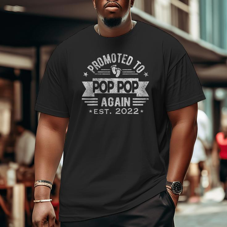 Mens Mens Promoted To Grandpa Again 2022 Dad Papa Pops Pop Retro Big and Tall Men T-shirt