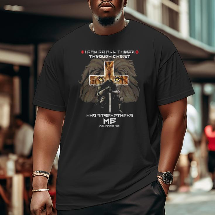 Mens Religious For Men Dad Lion Cross Christian Fathers Day Big and Tall Men T-shirt