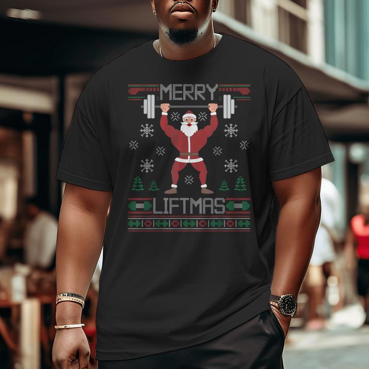 Merry Liftmas Ugly Christmas Sweater Santa Claus Gym Workout Big and Tall Men T shirt Mazezy