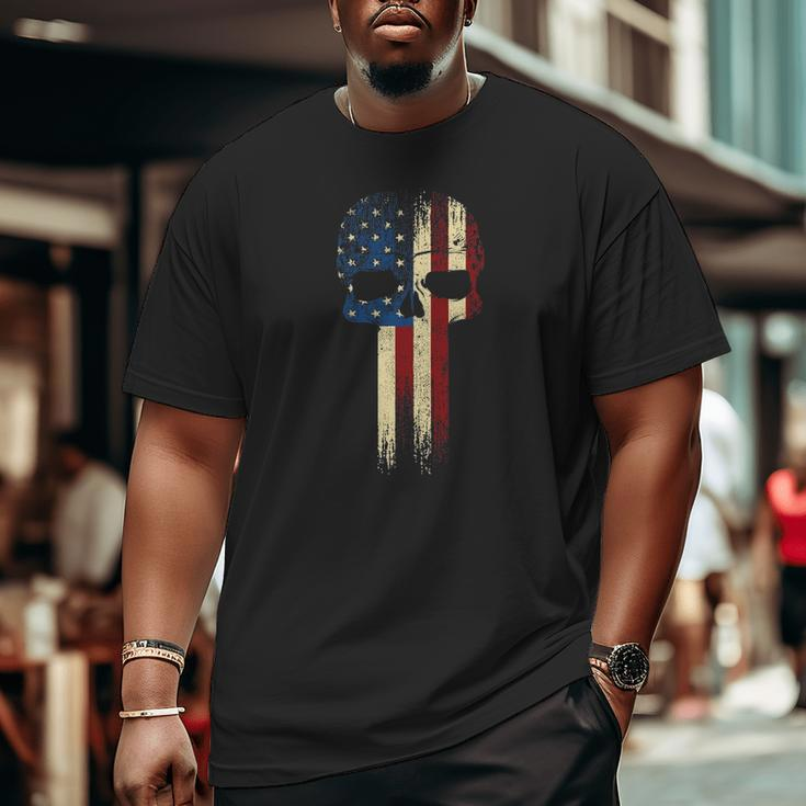 Patriotic Skull Usa Military American Flag Proud Veteran Big and Tall Men T-shirt