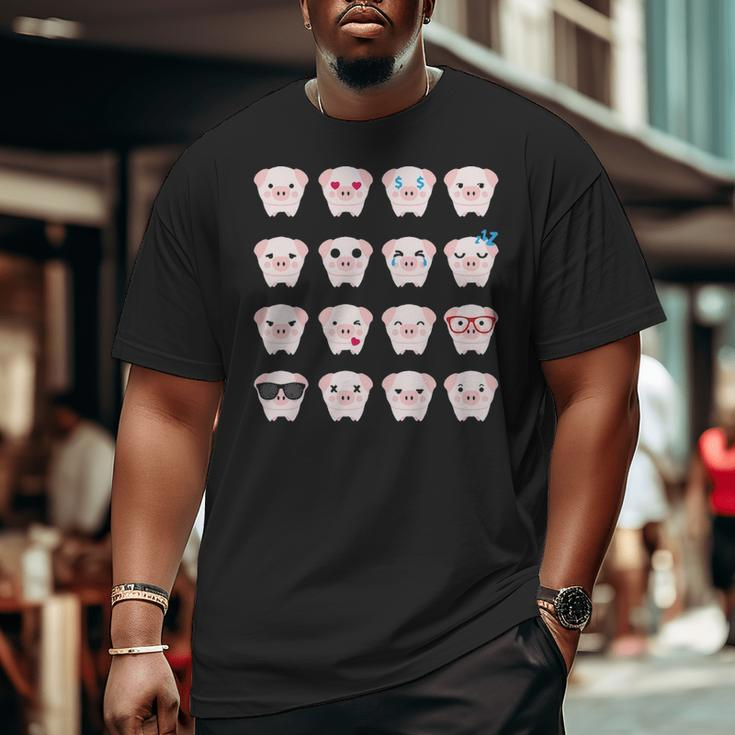 Many Pig Face Emotions Cute Pig Lover Big and Tall Men T-shirt