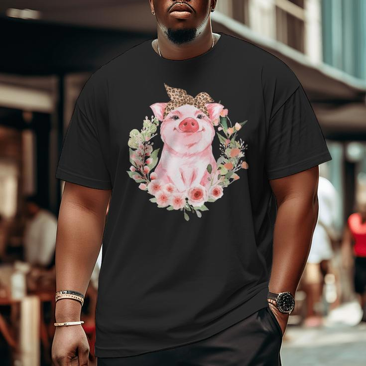 Pig With Leopard Headband Flower Cute Pig Lover Big and Tall Men T-shirt