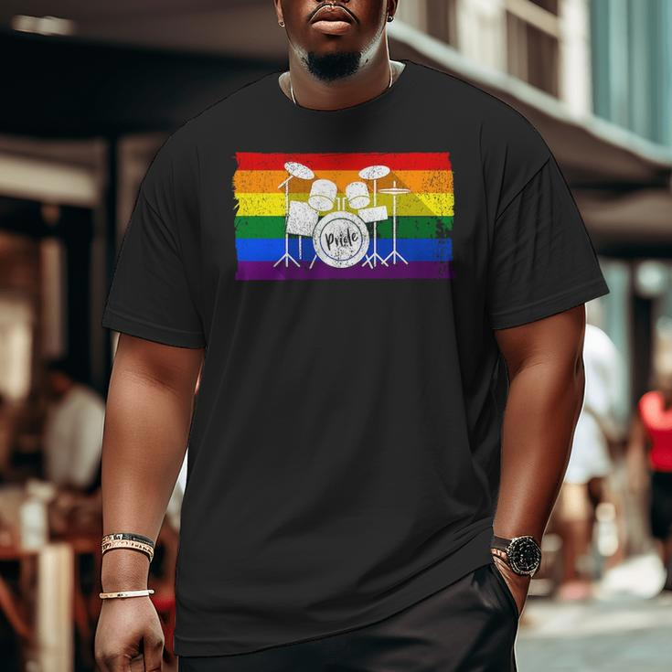 Pride Rainbow Flag Drum Kit Drummer Shadow Big and Tall Men T-shirt