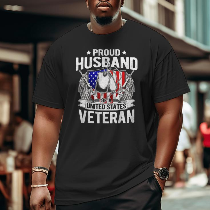 Proud Husband Of A Us Veteran Dog Tags Military Spouse Big and Tall Men T-shirt