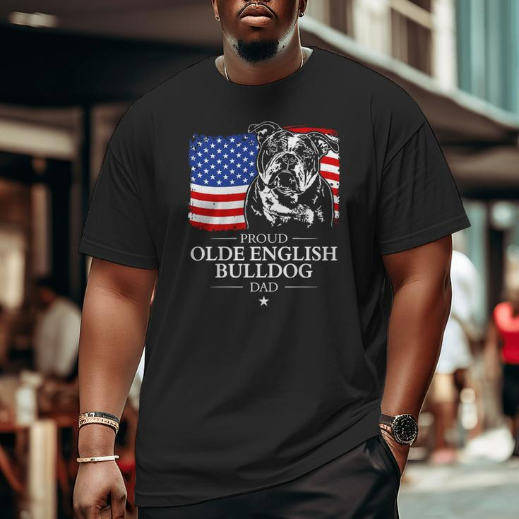 Proud Olde English Bulldog Dad American Flag Patriotic Dog Big and Tall Men T-shirt