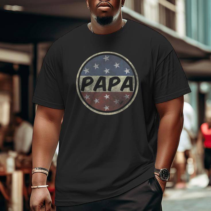 Proud Papa Father's Day American Flag Button 4Th Of July Big and Tall Men T-shirt