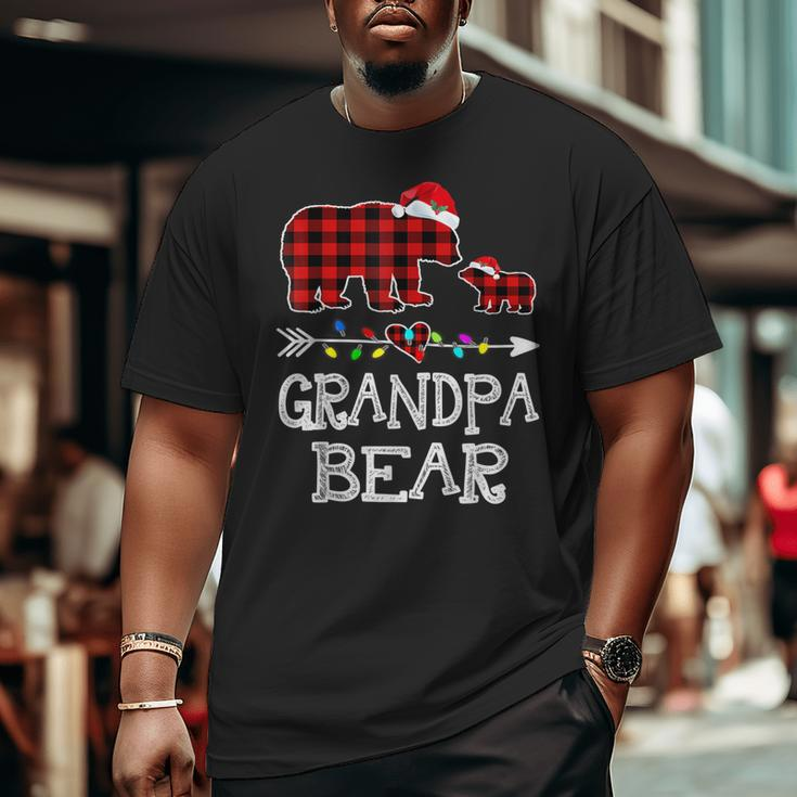 Red Plaid Grandpa Bear & Kid Christmas Light Santa Hat Big and Tall Men T-shirt