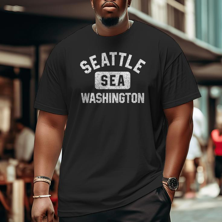 Seattle Washington Sea Gym Style Distressed White Print Big and Tall Men T-shirt