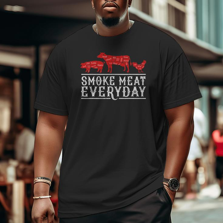 Smoke Meat Everyday Barbecue Grilling Bbq Smoker Dad Big and Tall Men T-shirt