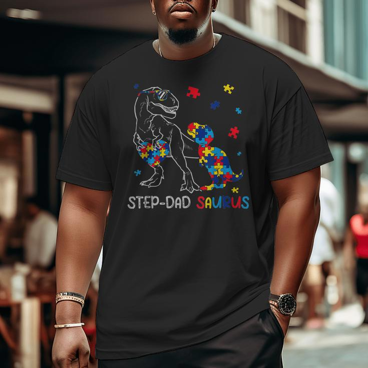 Step Dad Saurus Autism Awareness Day Autistic Dinosaur Big and Tall Men T-shirt