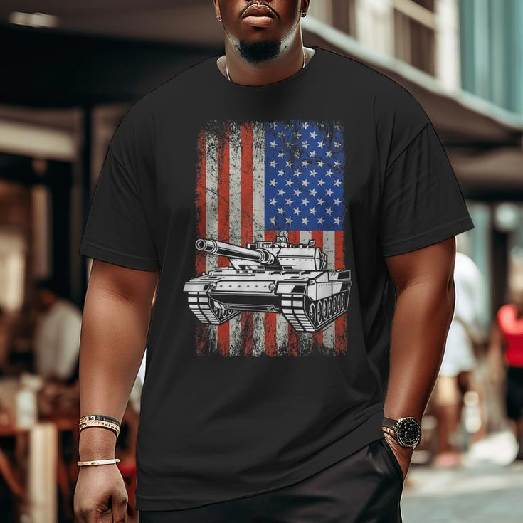Tank American Flag Veteran Military Big and Tall Men T-shirt