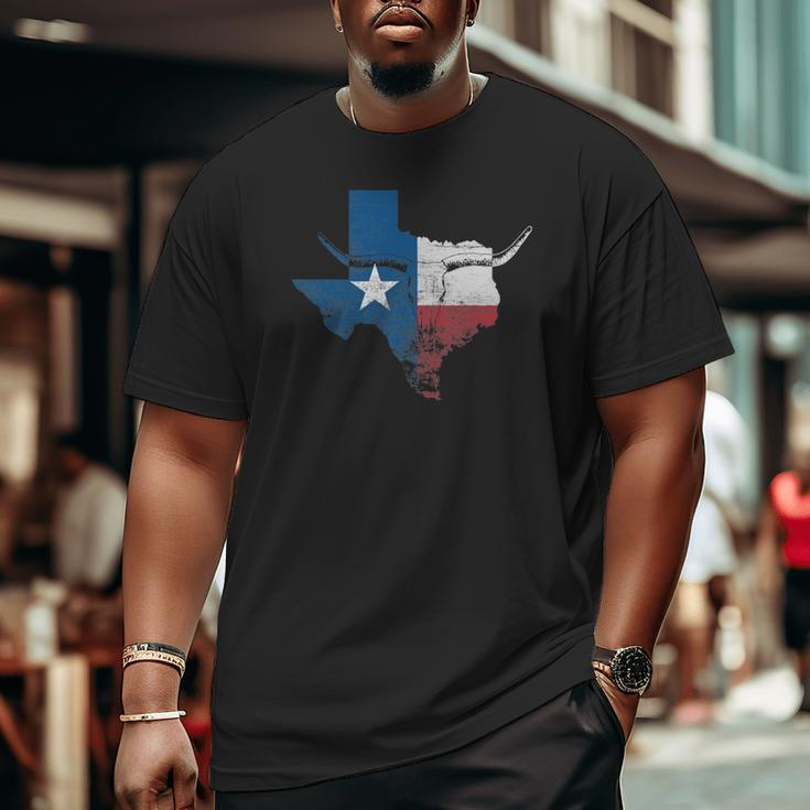 Texas Flag Vintage Texas Flag Longhorn Skull Retro Tx Big and Tall Men T-shirt