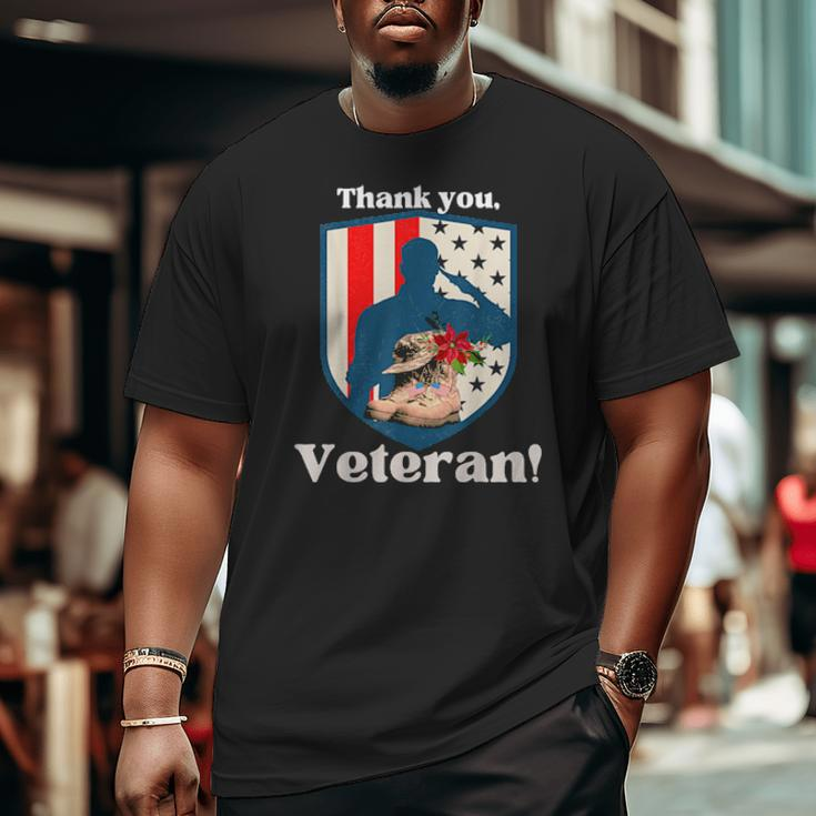 Veterans Day Military Boots Thank You Veteran Flag Big and Tall Men T-shirt