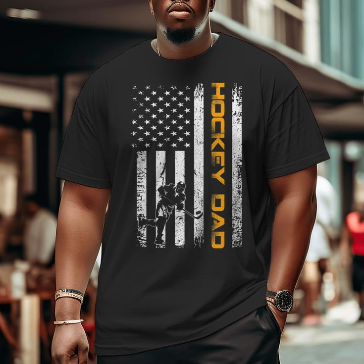Vintage Usa Ice Hockey Dad American Flag Fathers Day Big and Tall Men T-shirt