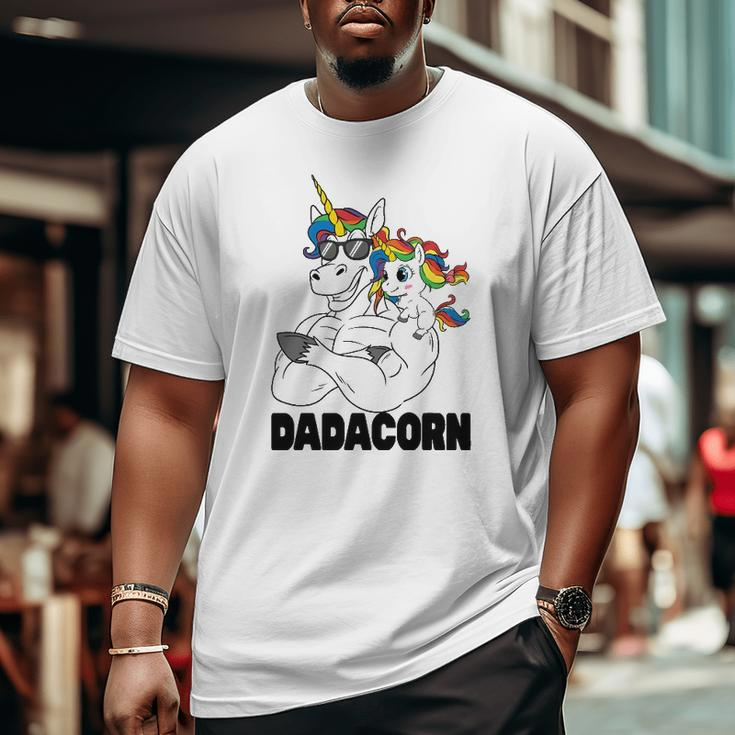 Muscle Unicorn Dad Baby Daughter Shoulder Sitting Dadacorn Big and Tall Men T-shirt