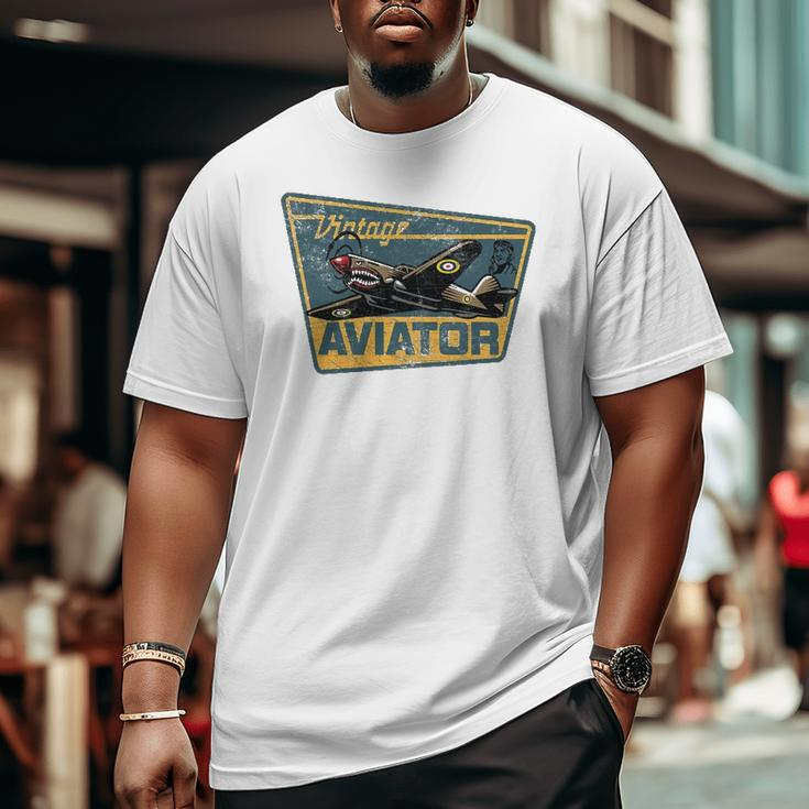 Ww2 Vintage Aviator Airplane Aircraft Pilot P40 Warhawk Big and Tall Men T-shirt