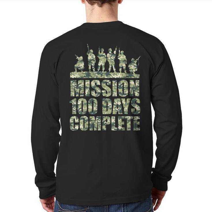 100Th Day Of School Army Military Boys Camo Green Back Print Long Sleeve T-shirt
