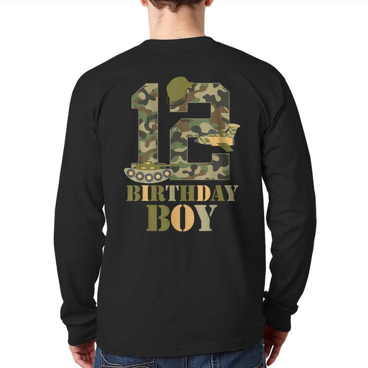 1Th Birthday Military Themed Camo Boys 12 Years Old Soldier Back Print Long Sleeve T-shirt