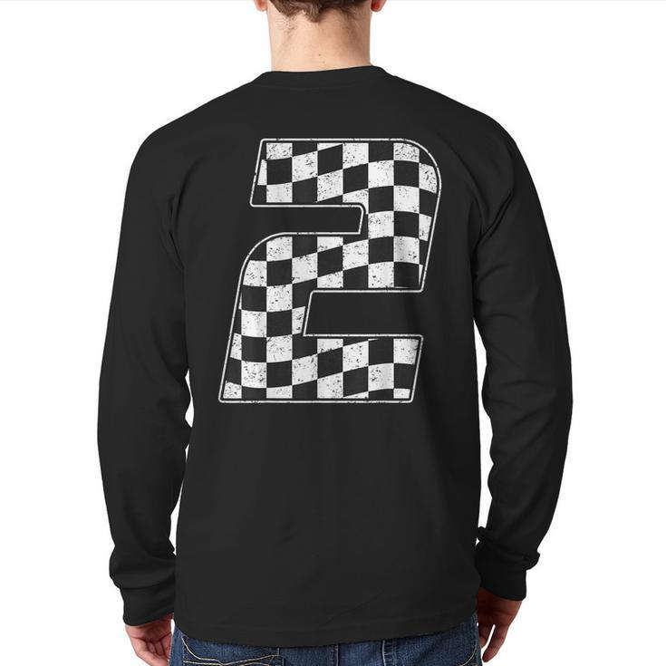 2 Year Old Pit Crew Two 2Nd Birthday Boy Racing Car Flag Back Print Long Sleeve T-shirt
