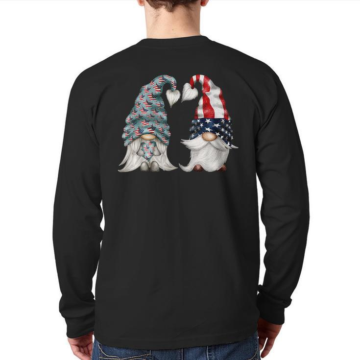 4Th Of July Gnomies For Proud Veteran Two Patriotic Gnomes Back Print Long Sleeve T-shirt