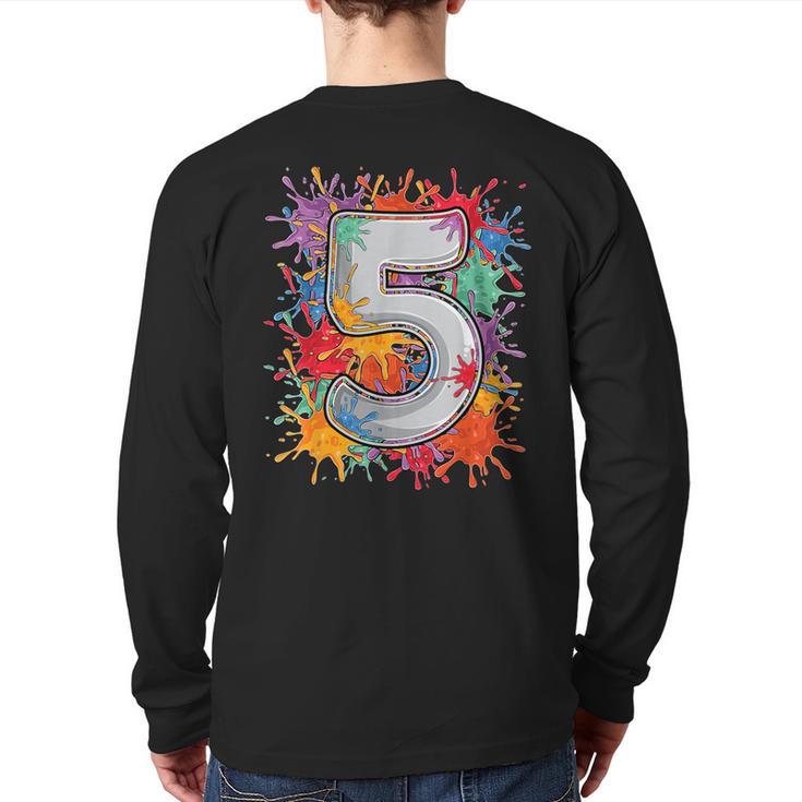 5 Year Old Colorful Splashes 5Th Birthday Paint Splash Back Print Long Sleeve T-shirt