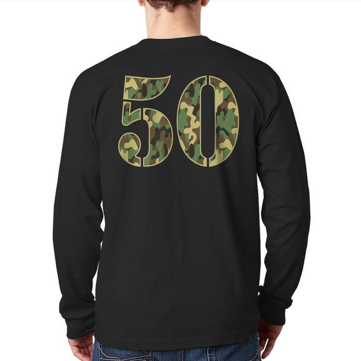 50Th Birthday Soldier Number 50 Year Old Military Camo Back Print Long Sleeve T-shirt