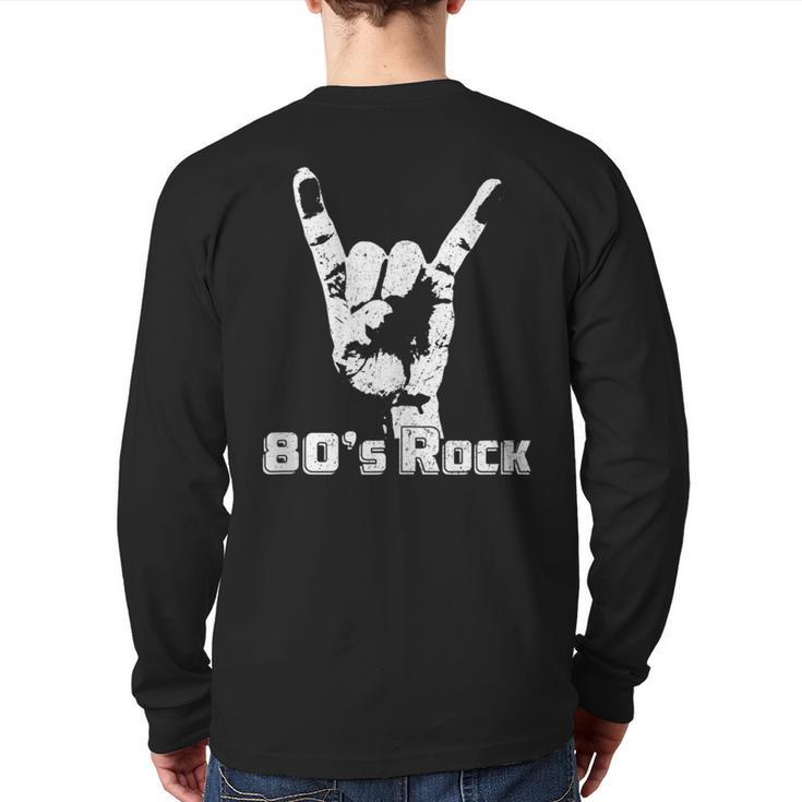 80S Rock N Roll Band Hand Horns Vintage Style Back Print Long Sleeve T-shirt