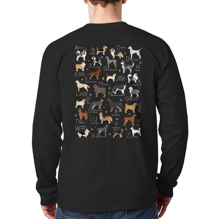 Abc Dog Breeds Identification A-Z Types Of Dogs Canine Back Print Long Sleeve T-shirt