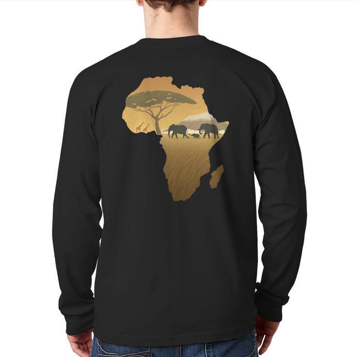 Africa Elephant Map Dad South Animal Big Five Safari Back Print Long Sleeve T-shirt