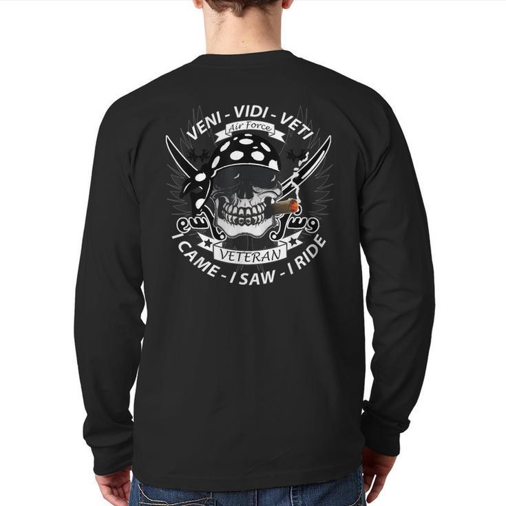 Air Force Veteran Skull Biker Motorcycle  Back Print Long Sleeve T-shirt
