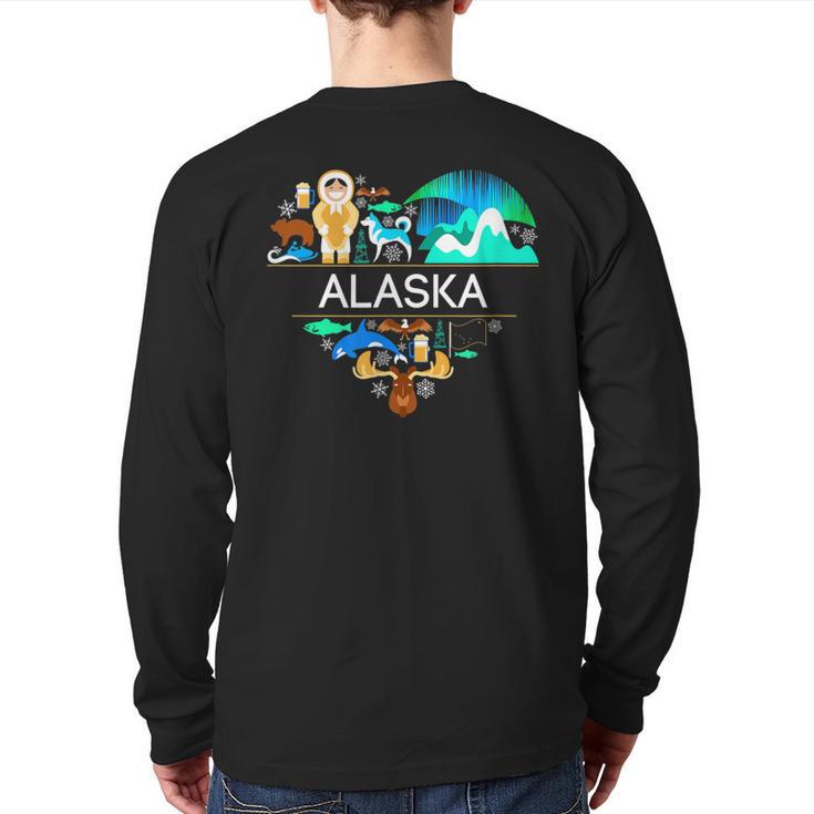 Alaska Icon Heart With Alaska Alaskan Pride Back Print Long Sleeve T-shirt