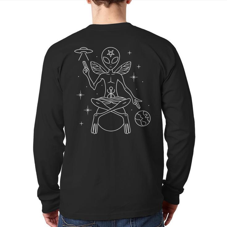 Alien Outer Space Man Satanic Baphomet With Pentagram & Ufo Back Print Long Sleeve T-shirt