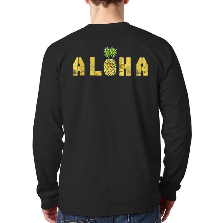 Aloha Pineapple Hawaii Vintage Tropical Fruit Summer Back Print Long Sleeve T-shirt