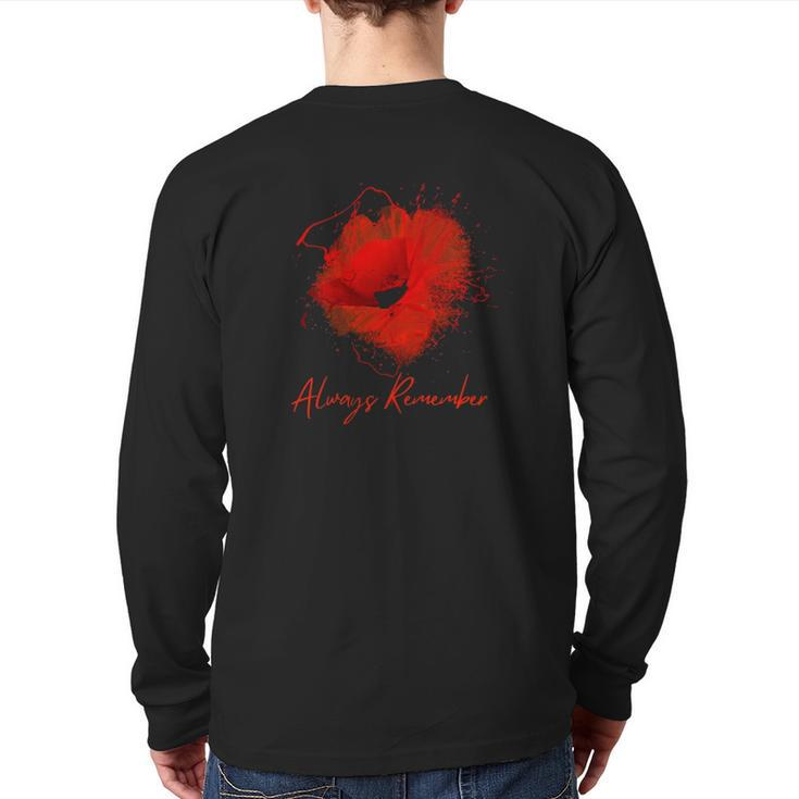 Always Remember Red Poppy Memorial Back Print Long Sleeve T-shirt