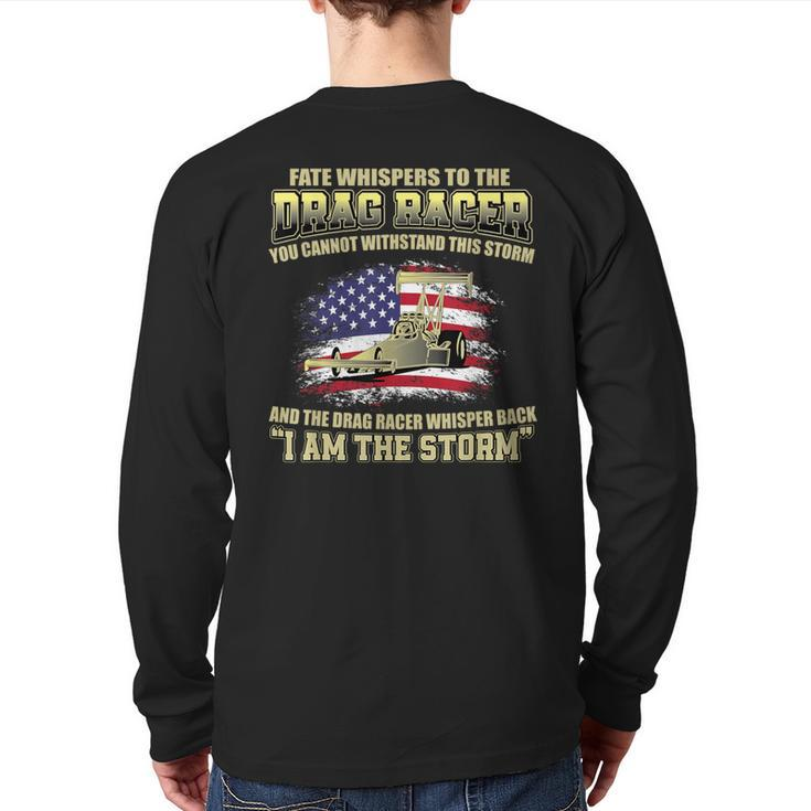 American Drag Racing Usa Flag Muscle Car Dragster Back Print Long Sleeve T-shirt