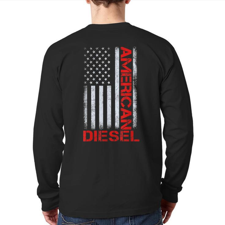 American Flag Diesel Powered Mechanic Vintage Truck Driver Back Print Long Sleeve T-shirt