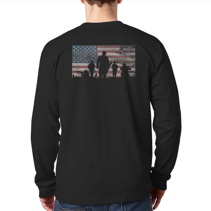 American Flag Military Veteran Appreciation Back Print Long Sleeve T-shirt