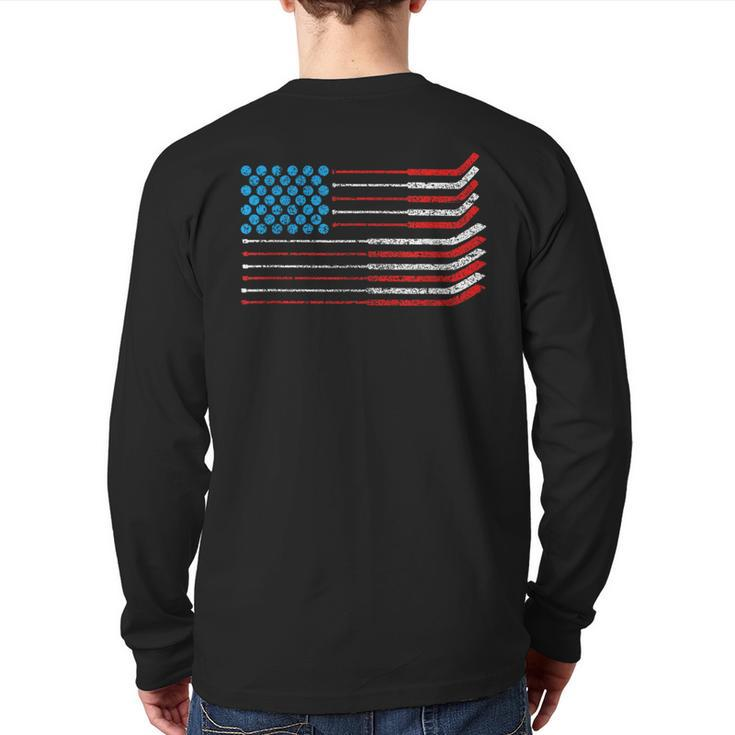 American Flag Patriotic 4Th Of July Hockey Back Print Long Sleeve T-shirt